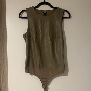 Taupe Pleather Sleeveless Bodysuit